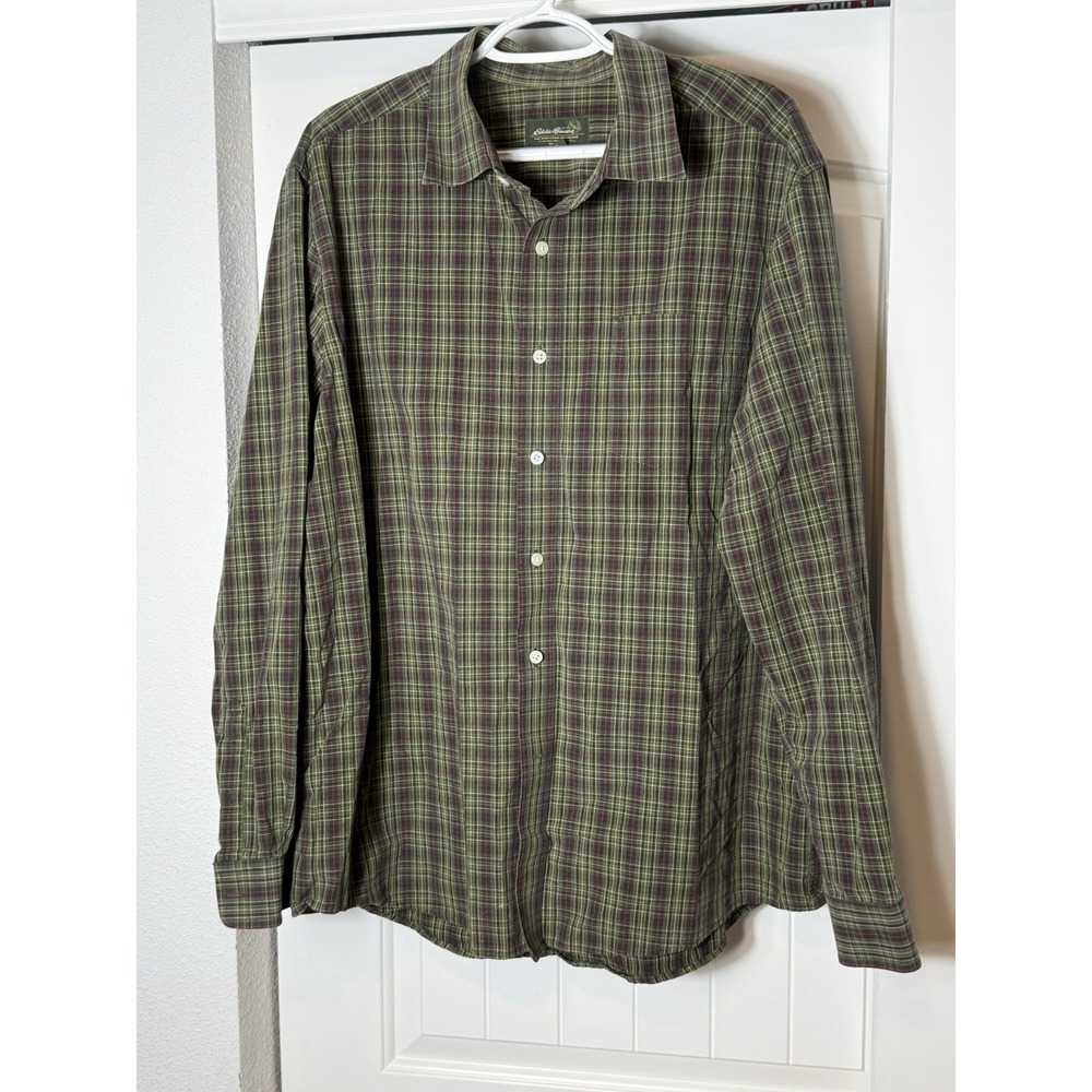 Eddie Bauer Cotton Dress Shirt Green XL Men's ‎ Plaid